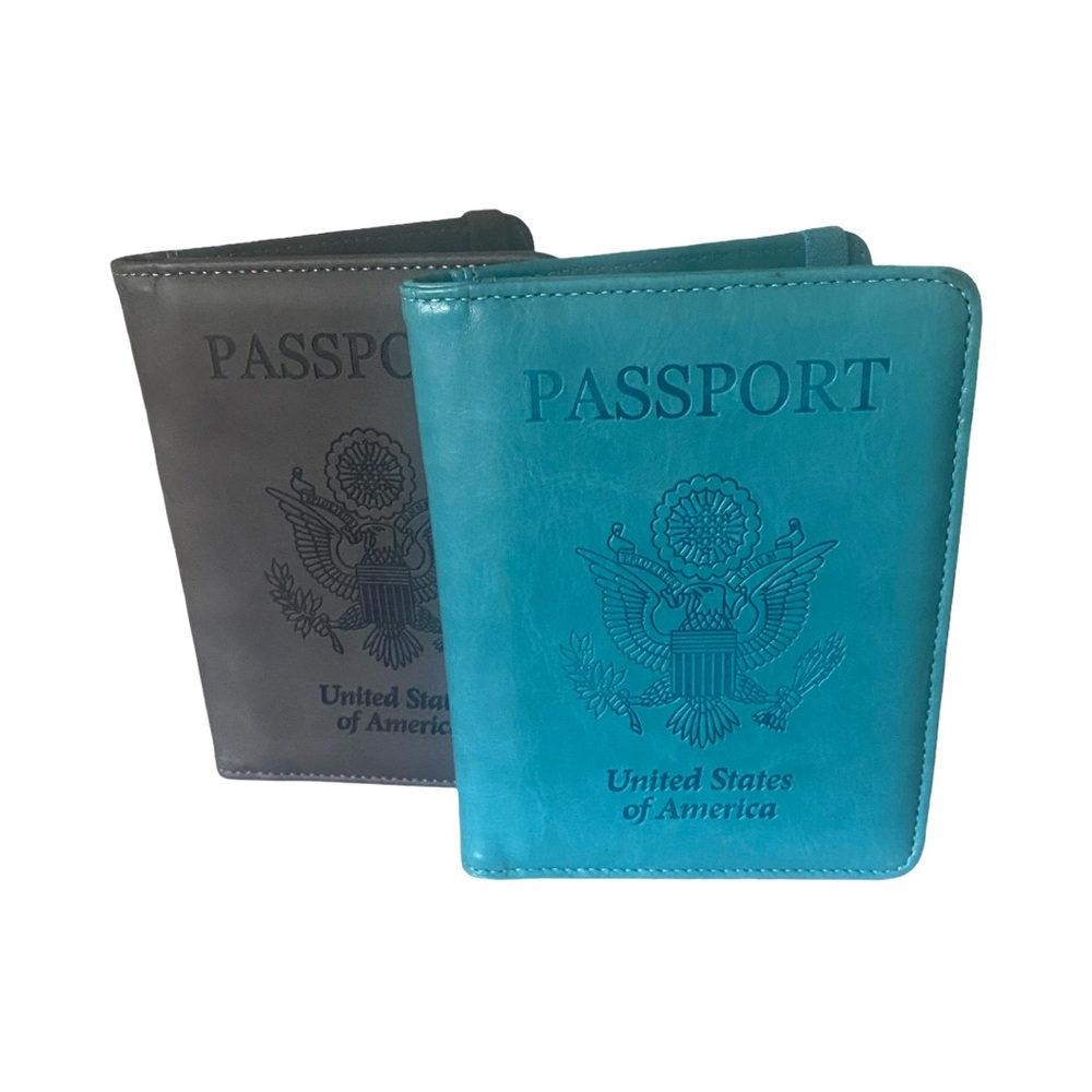 Blue and Gray Passport Covers-4.5 x5.5 aqua blue & gray , faux leather , NWOT